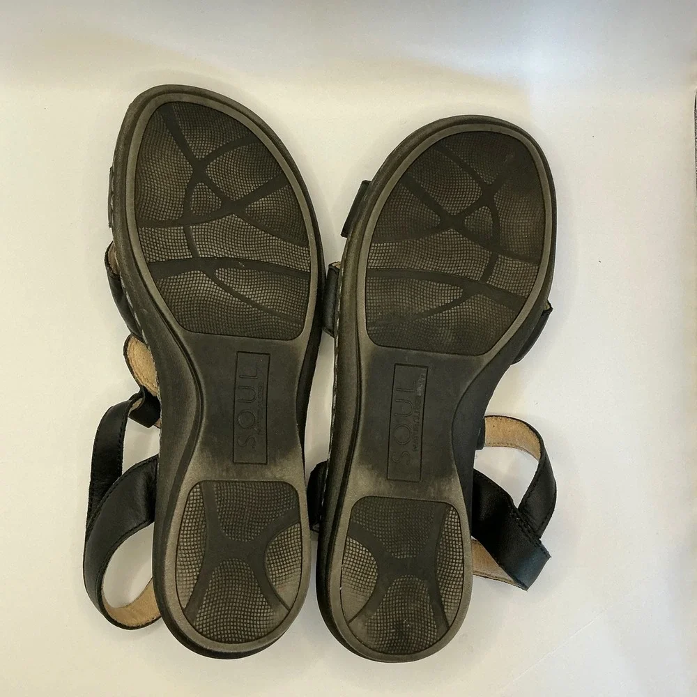 Soul Naturalizer Beauty Black Leather Rhinestone T-Strap Sandals Womens 8M - Picture 4 of 7